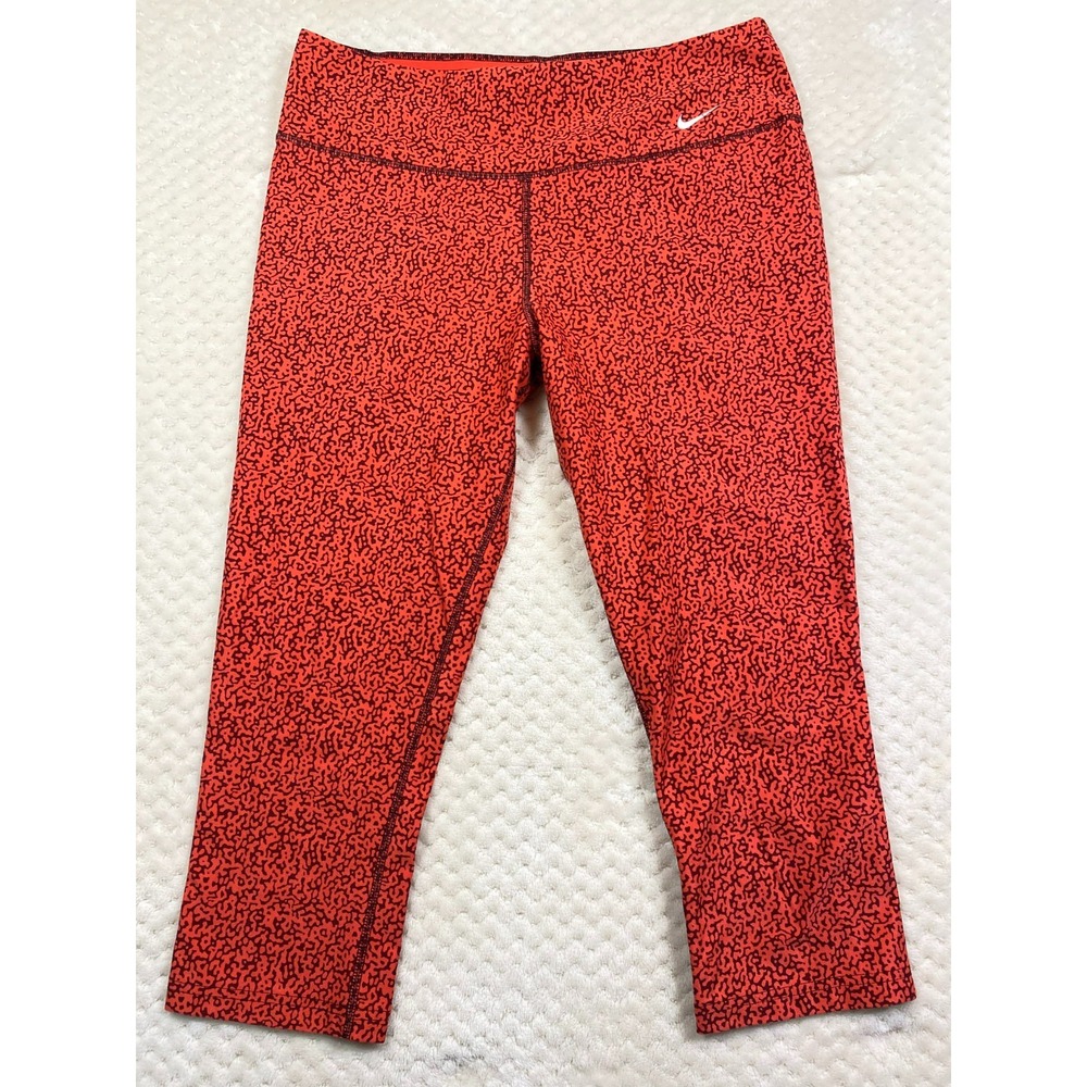 Nike Womens Legend Dri-FIT Red Orange Brown Print Capri Leggings Size L